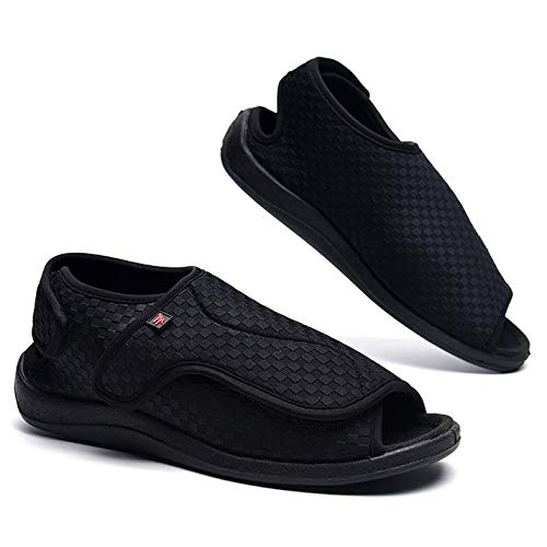 SHANGN Zapatos Diabéticos con Punta Abierta para Hombres Calzado para Edema De Artritis De Ancho Extra Zapatilla Diabética para Pies Hinchados, Edema, Dolor De Pie,Black-EU46