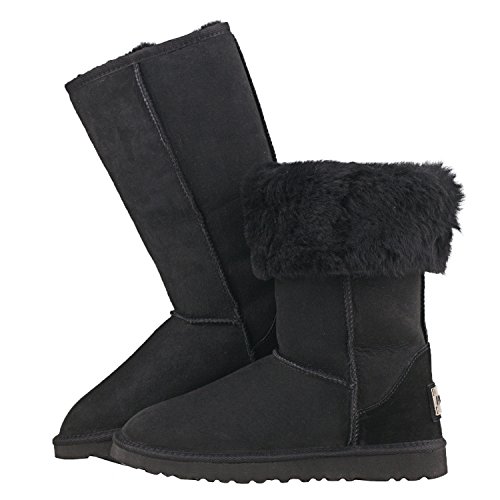 Shenduo Zapatos Invierno - Botas de Nieve de Piel de Oveja con Lana Interno Antideslizantes clásicas para Mujer DV5815 Negro 37