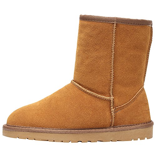 Shenn Mujer Comodidad Anti-Deslizante Broncear Ante Cuero Nieve Botas SN1025 EU41.5