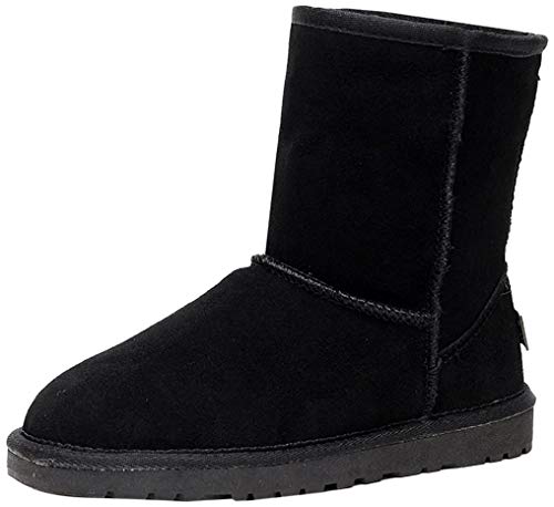 Shenn Mujer Comodidad Anti-Deslizante Negro Ante Cuero Nieve Botas SN1025 EU38