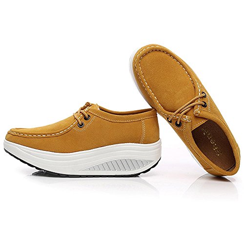 Shenn Mujer Plataforma Cuña Aptitud Ambulante Amarillo Ante Cuero Entrenadores Zapatos 1061 EU38