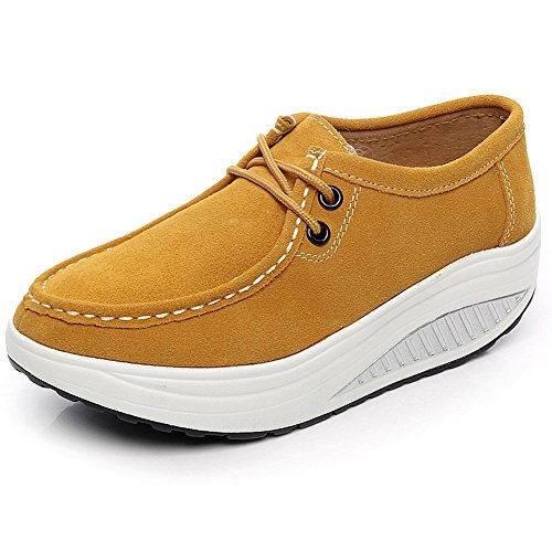 Shenn Mujer Plataforma Cuña Aptitud Ambulante Amarillo Ante Cuero Entrenadores Zapatos 1061 EU38