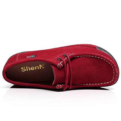 Shenn Mujer Zapatos Formal Plataforma Oculto Tacón Cuña Gamuza Zapatillas De Moda (Rojo,EU38)