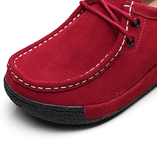 Shenn Mujer Zapatos Formal Plataforma Oculto Tacón Cuña Gamuza Zapatillas De Moda (Rojo,EU38)