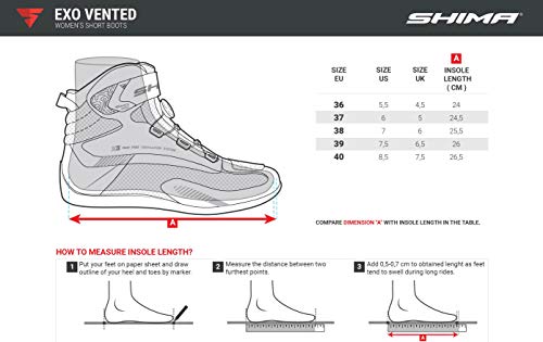 SHIMA EXO Vented, Botas Moto Mujere | Transpirables, Reforzados Zapatos Moto con sistema de cierre ATOP, Soporte Para el Tobillo, Suela Antideslizante, Mango de Cambio de Marchas (Negro, 38)