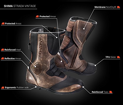 Shima Strada Vintage Hombre Retro Road Sport Botas de piel moto botas (41 – 46), color marrón