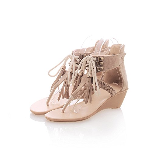Shymamamiya Sandalias con Flecos de Espiga de Verano Sandalias de Cuña con Tacón de Cuero Mate (Color : Beige, Tamaño : 38 EU)