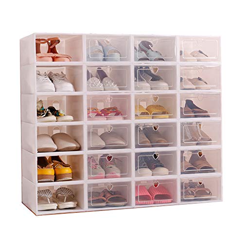 Sinbide 12 x Cajas de Zapatos Plástico, Caja Guardar Zapatos, Calcetines, Juguetes, Cinturones para la Organización de Hogar, Oficina, Plegable, 31cm*21cm*12cm (Blanco, 12)