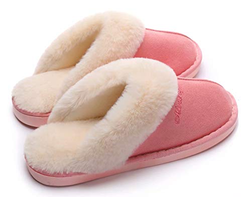 SincereWay Mujer Hombre Zapatillas de Felpa de algodón Zapatillas de casa Suaves y cómodas Zapatillas Antideslizantes para el Invierno para el Interior y el Exterior (Rosado, 39-40)