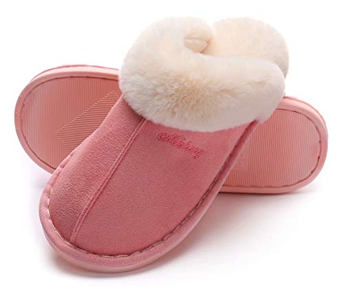 SincereWay Mujer Hombre Zapatillas de Felpa de algodón Zapatillas de casa Suaves y cómodas Zapatillas Antideslizantes para el Invierno para el Interior y el Exterior (Rosado, 39-40)