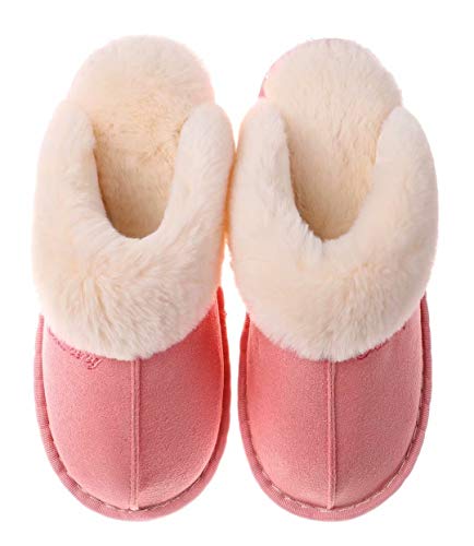 SincereWay Mujer Hombre Zapatillas de Felpa de algodón Zapatillas de casa Suaves y cómodas Zapatillas Antideslizantes para el Invierno para el Interior y el Exterior (Rosado, 39-40)