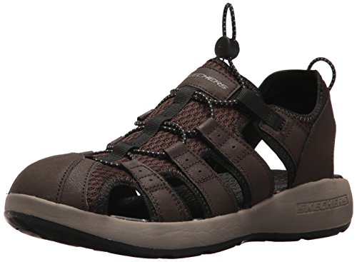 Skechers 51834', Sandalias de Punta Descubierta Hombre, Marrón (Brown Leather/Mesh/Black Trim), 42 EU