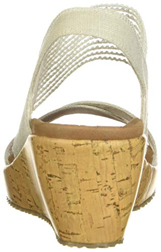 Skechers Beverlee-High Tea, Sandalias de Punta Descubierta Mujer, Beige (Nat Black Sparkle Linen/Gore Trim), 39 EU