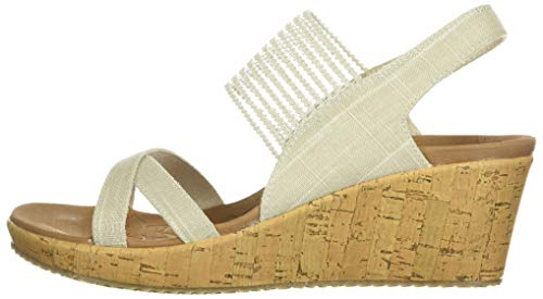 Skechers Beverlee-High Tea, Sandalias de Punta Descubierta Mujer, Beige (Nat Black Sparkle Linen/Gore Trim), 39 EU