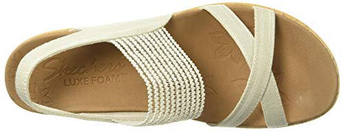 Skechers Beverlee-High Tea, Sandalias de Punta Descubierta Mujer, Beige (Nat Black Sparkle Linen/Gore Trim), 39 EU