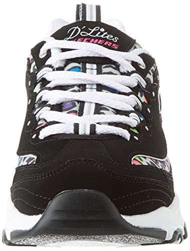 Skechers D'LITES Safari Landscape, Alpargatas Mujer, Negro Negro Negro Trubuck Multi Malla Borde Blanco Bkmt, 39 EU