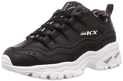 Skechers Energy-Retro Vision, Sandalias con Punta Cerrada Mujer, Negro Cuero Rojo Blanco Trim BKW, 37 EU