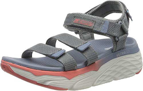 Skechers MAX Cushioning, Sandalias de Talón Abierto Mujer, Gris (Charcoal/Multi Textile CC MT), 38 EU