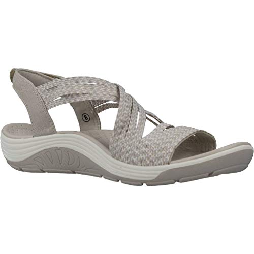 Skechers Reggae Cup-Oh, Snap, Sandalias de Punta Descubierta Mujer, Beige (Nat Black & Grey Gore), 41 EU