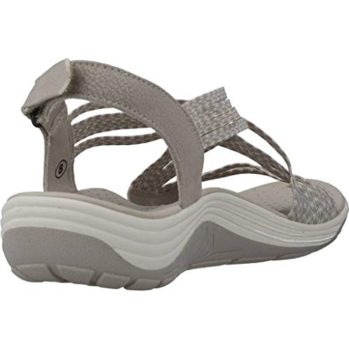 Skechers Reggae Cup-Oh, Snap, Sandalias de Punta Descubierta Mujer, Beige (Nat Black & Grey Gore), 41 EU