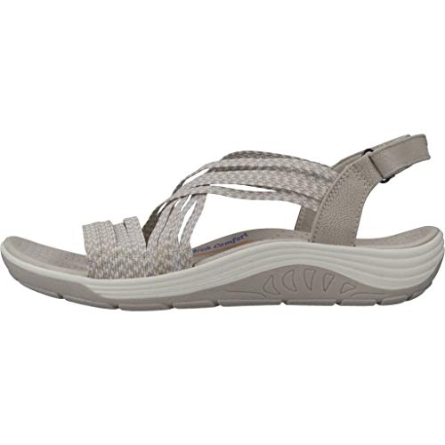 Skechers Reggae Cup-Oh, Snap, Sandalias de Punta Descubierta Mujer, Beige (Nat Black & Grey Gore), 41 EU