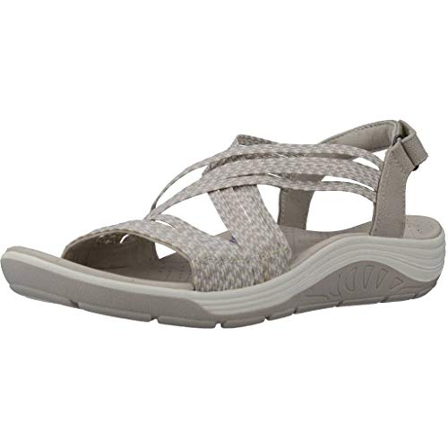Skechers Reggae Cup-Oh, Snap, Sandalias de Punta Descubierta Mujer, Beige (Nat Black & Grey Gore), 41 EU