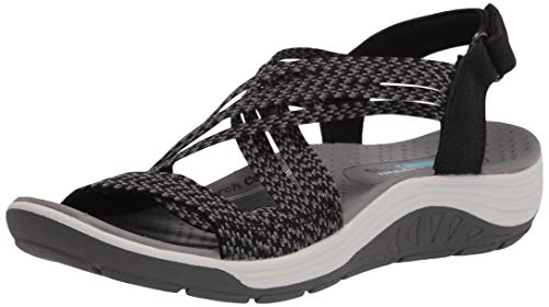 Skechers Reggae Cup-Oh, Snap, Sandalias de Punta Descubierta Mujer, Negro (BLK Black & Grey Gore), 39 EU