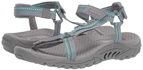 Skechers Reggae-Dub Fest, Sandalias de Punta Descubierta Mujer, Gris (GRY Black, Teal & Pink Webbing), 37 EU