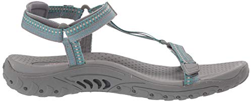 Skechers Reggae-Dub Fest, Sandalias de Punta Descubierta Mujer, Gris (GRY Black, Teal & Pink Webbing), 37 EU