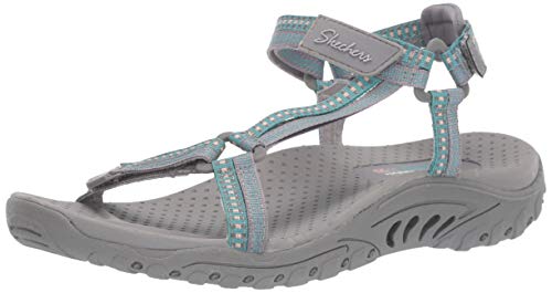 Skechers Reggae-Dub Fest, Sandalias de Punta Descubierta Mujer, Gris (GRY Black, Teal & Pink Webbing), 37 EU