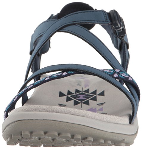 Skechers Reggae Slim-Vacay, Sandalias de Talón Abierto Mujer, Multicolor (NVY Black Duraleather/Webbing), 40 EU