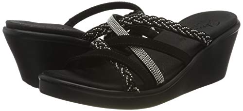 Skechers Rumble On-Dreamy Days, Sandalias de Punta Descubierta Mujer, Negro (BLK Black Mitobuck/Metal Beads), 37 EU