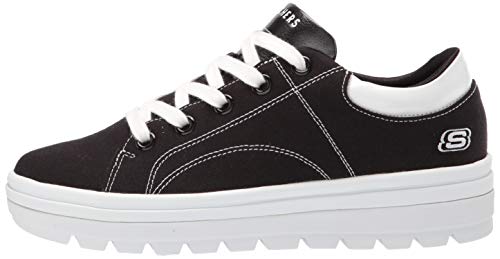 Skechers Street Cleat-Bring It Back, Zapatillas Mujer, Negro (BLK Black Canvas/White Duraleather Trim), 40 EU