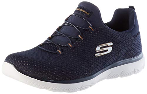 Skechers Summits-Bright Bezel, Zapatillas Mujer, Multicolor (NVGD Black Knit/Silver Trim), 37 EU