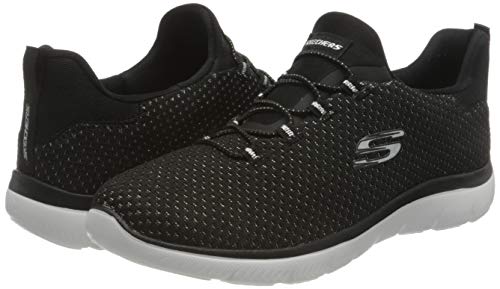 Skechers Summits-Bright Bezel, Zapatillas Mujer, Negro (BKSL Black Knit/Silver Trim), 36.5 EU