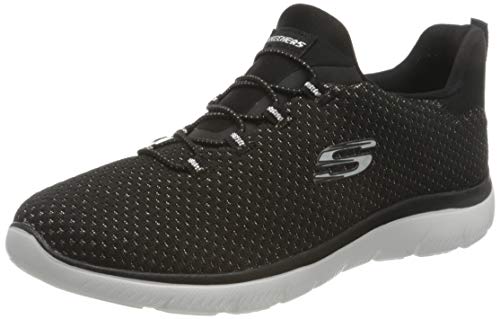 Skechers Summits-Bright Bezel, Zapatillas Mujer, Negro (BKSL Black Knit/Silver Trim), 36.5 EU