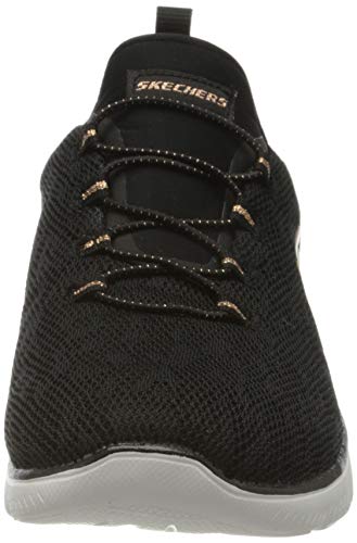 Skechers Summits Leopard Spot, Zapatillas Mujer, Black Mesh/Rose Gold Trim, 36 EU