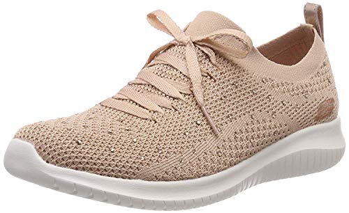 Skechers Ultra Flex-Strolling out, Zapatillas Mujer, Rosado (Ros Black Knit Mesh/Gold & White Trim), 37 EU