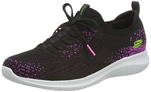 Skechers Ultra Flex-Twilight Twinkle, Zapatillas Mujer, Negro (BKHP Black Knit/Hot Pink Trim), 36.5 EU