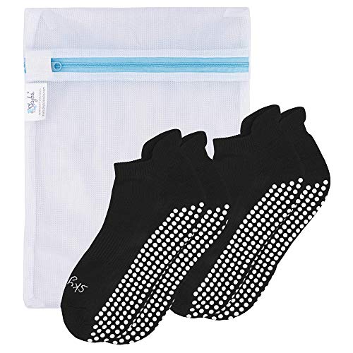 Skyba Calcetines Antideslizantes Para Mujer Hombre - Barre, Yoga, Pilates, Rehabilitación En Hospital (2 Pares- Negro, Small)