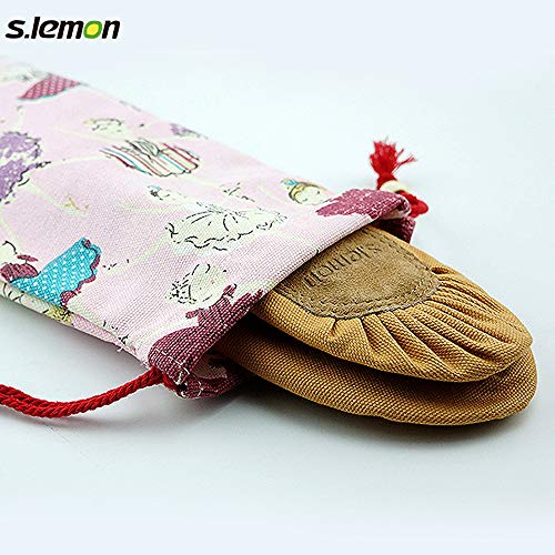 s.lemon 100% Algodón Respirable Bolso de Zapatos de Punta Zapatillas de Ballet Baile con Cordón Hecha a Mano para Niñas Niños Mujeres (Princesa Rosa)