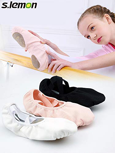 S.lemon Elástico Lona Zapatillas de Ballet Zapatos de Baile para Niños Niñas Mujeres Hombres Blanco (32 EU)