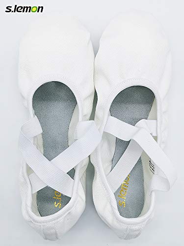 S.lemon Elástico Lona Zapatillas de Ballet Zapatos de Baile para Niños Niñas Mujeres Hombres Blanco (32 EU)