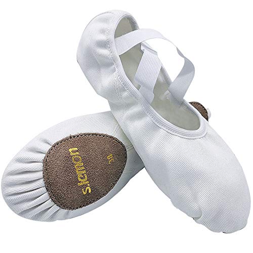 S.lemon Elástico Lona Zapatillas de Ballet Zapatos de Baile para Niños Niñas Mujeres Hombres Blanco (32 EU)
