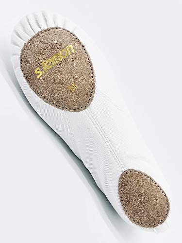 S.lemon Elástico Lona Zapatillas de Ballet Zapatos de Baile para Niños Niñas Mujeres Hombres Blanco (32 EU)
