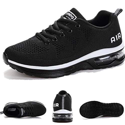 SMARTEN Air Zapatillas de Running,Hombre Mujer Calzado Deportivo Ligero y Transpirable Asfalto Zapatos para Correr Antideslizante Sneakers Negro, Blanco, Amarillo, Azul, Rosa Black White 43 EU