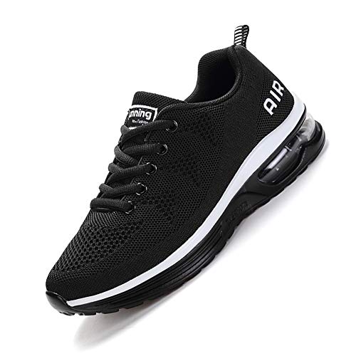 SMARTEN Air Zapatillas de Running,Hombre Mujer Calzado Deportivo Ligero y Transpirable Asfalto Zapatos para Correr Antideslizante Sneakers Negro, Blanco, Amarillo, Azul, Rosa Black White 43 EU