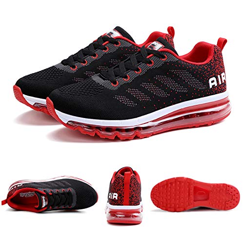 Smarten Zapatillas de Running Hombre Mujer Air Correr Deportes Calzado Verano Comodos Zapatillas Sport Black Red 44 EU