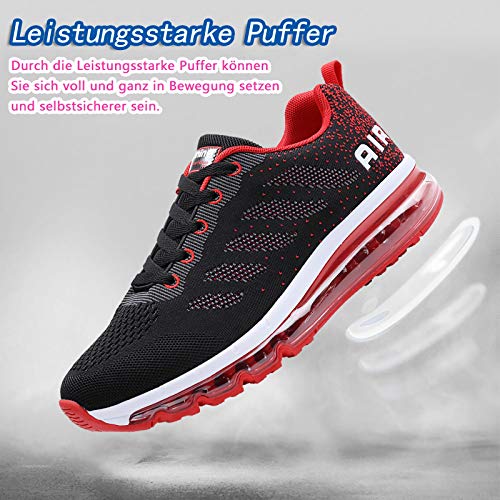 Smarten Zapatillas de Running Hombre Mujer Air Correr Deportes Calzado Verano Comodos Zapatillas Sport Black Red 44 EU