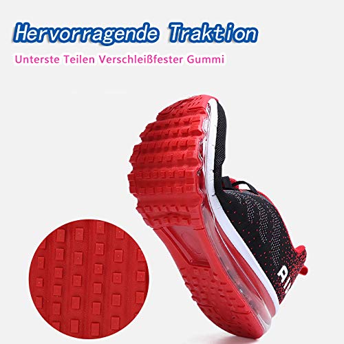 Smarten Zapatillas de Running Hombre Mujer Air Correr Deportes Calzado Verano Comodos Zapatillas Sport Black Red 44 EU